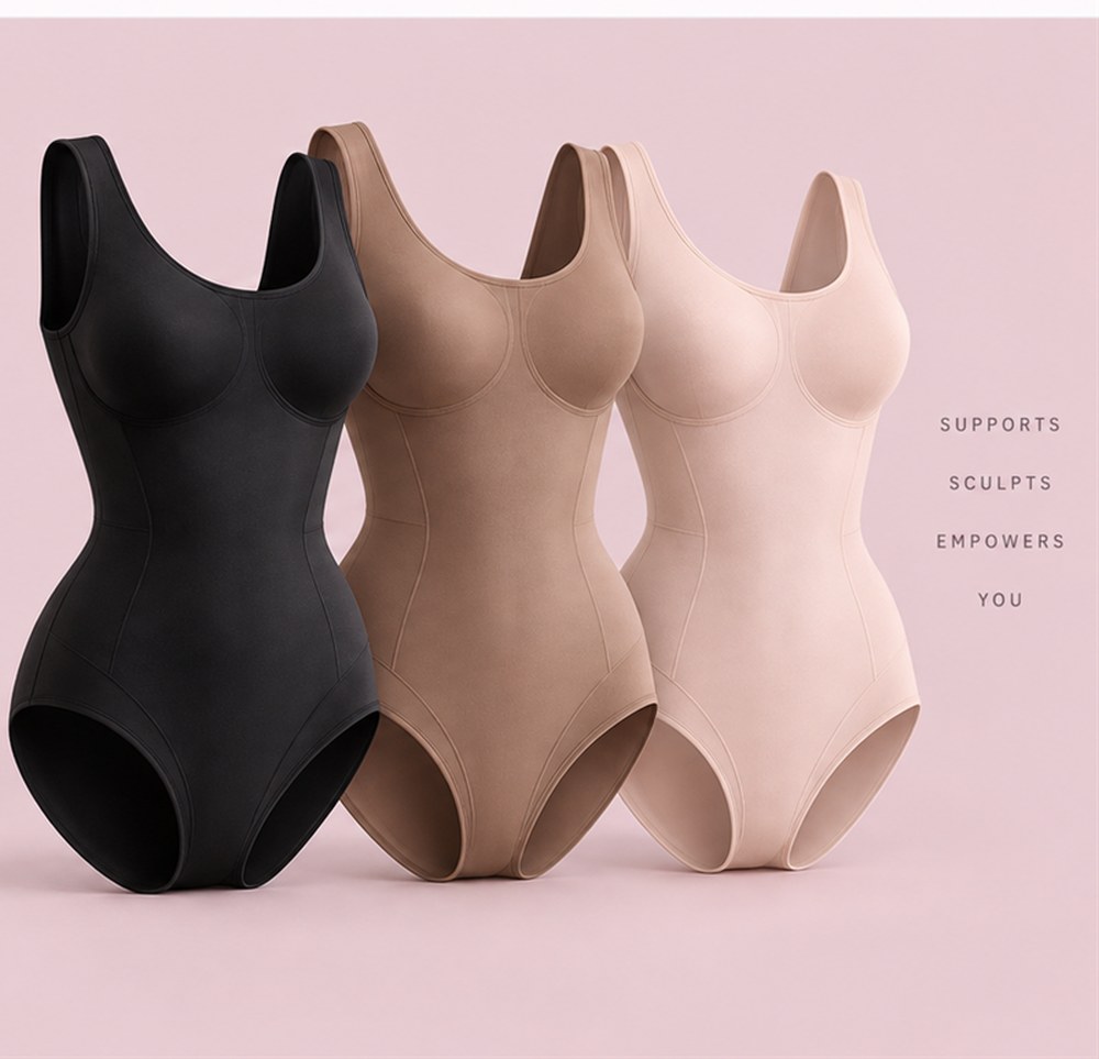Seamless shaping bodysuits in black and nude